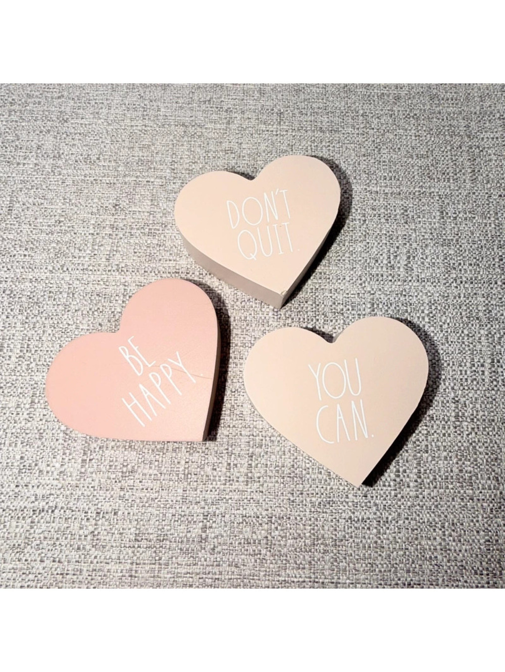 Rae Dunn Heart Shelf Sitters Be Happy You Can Don’t Quit Pink Decor Set 3
